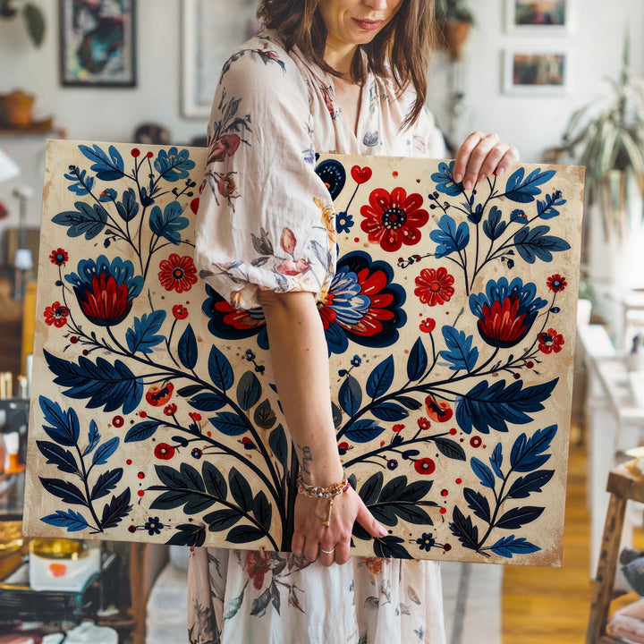 Folk Art Floral Canvas – Eastern European & Scandinavian Motif - Gifitto