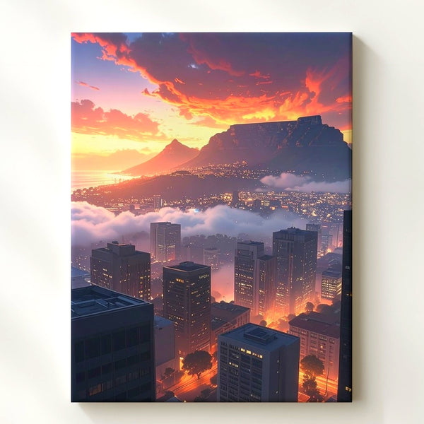 Cape Town Sunset Canvas – Cityscape with Table Mountain and Glowing Sky