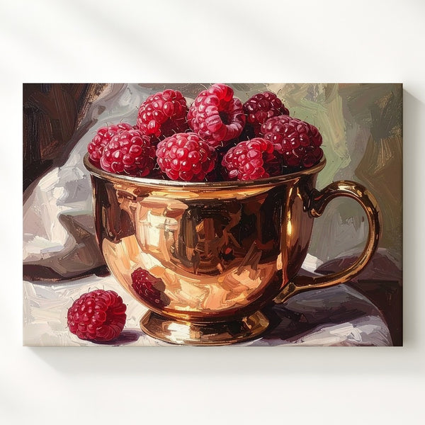 Copper Cup with Raspberries Canvas – Classical Still-Life Art - Gifitto