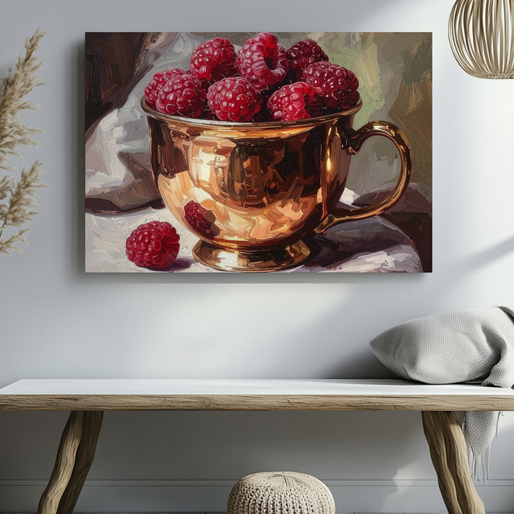 Copper Cup with Raspberries Canvas – Classical Still-Life Art - Gifitto