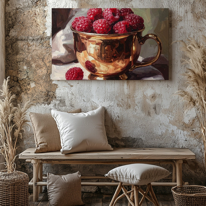 Copper Cup with Raspberries Canvas – Classical Still-Life Art - Gifitto
