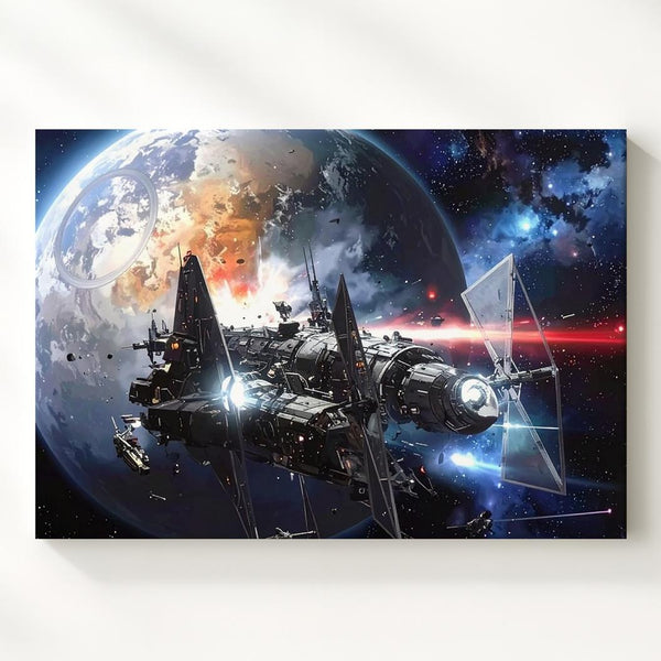 Futuristic Space Battle Canvas – Advanced Spaceships and Explosions in Combat - Gifitto