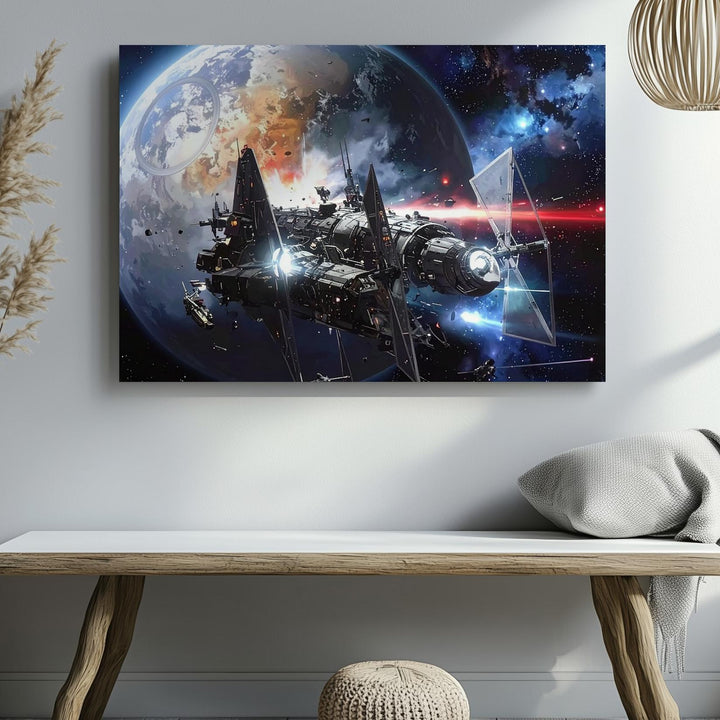 Futuristic Space Battle Canvas – Advanced Spaceships and Explosions in Combat - Gifitto