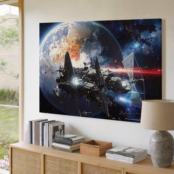 Futuristic Space Battle Canvas – Advanced Spaceships and Explosions in Combat - Gifitto