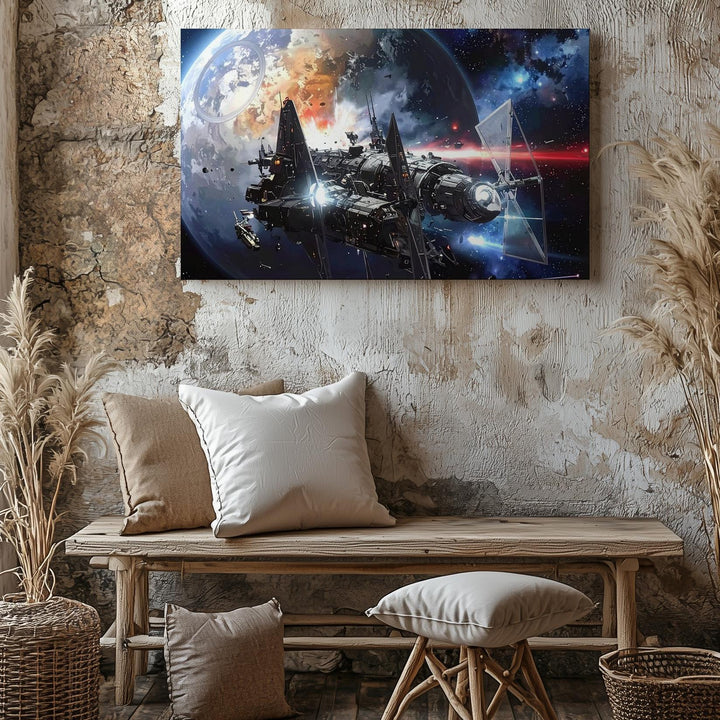 Futuristic Space Battle Canvas – Advanced Spaceships and Explosions in Combat - Gifitto