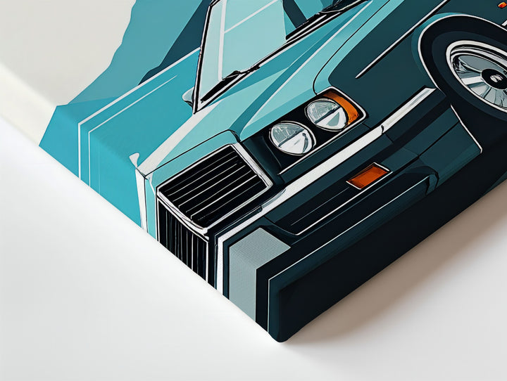 Minimalist Mercedes-Benz W124 Canvas – Stylized Coastal Road Vector Art - Gifitto