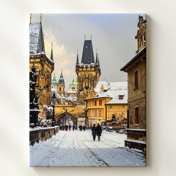 Winter European Cityscape Canvas – Snow-Covered Historic Street Scene - Gifitto