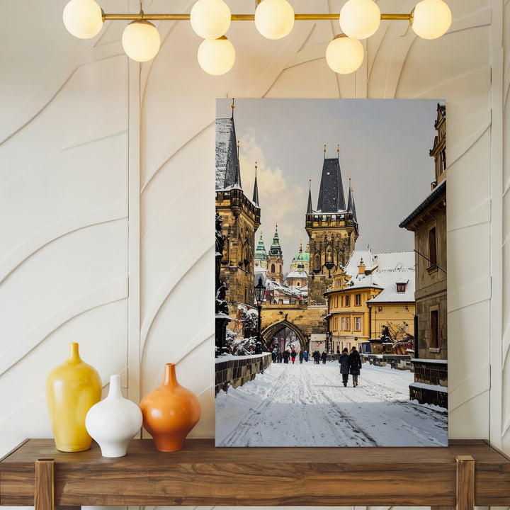 Winter European Cityscape Canvas – Snow-Covered Historic Street Scene - Gifitto