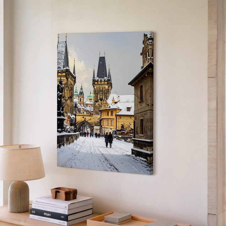 Winter European Cityscape Canvas – Snow-Covered Historic Street Scene - Gifitto