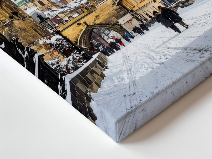 Winter European Cityscape Canvas – Snow-Covered Historic Street Scene - Gifitto