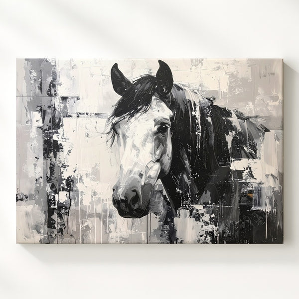 Abstract Black & White Horse Canvas – Modern Expressionist Equestrian Art - Gifitto