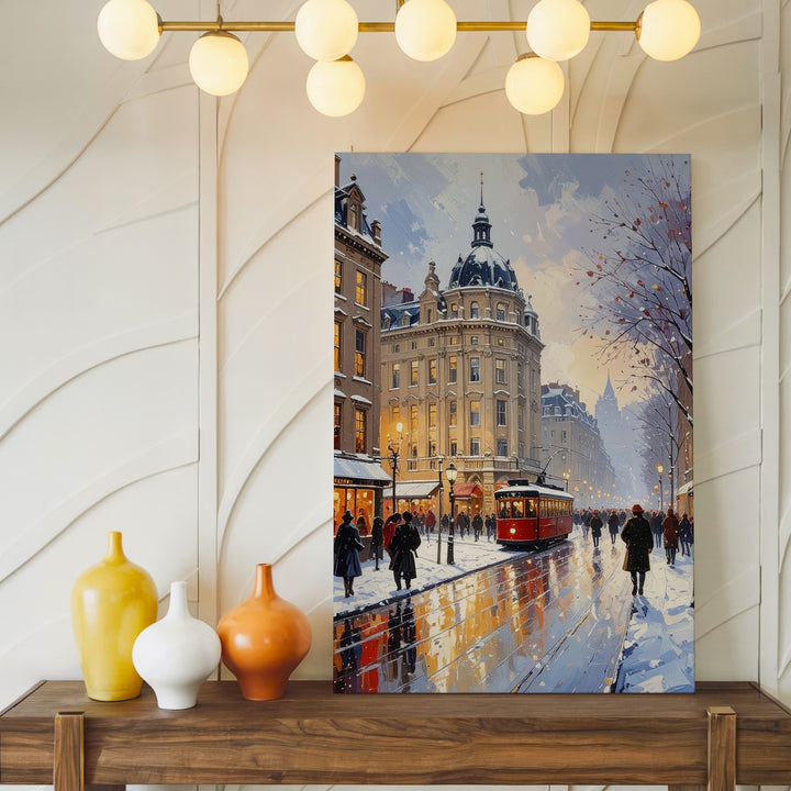 Impressionist Winter City Canvas – Busy Urban Street Scene with Holiday Charm - Gifitto