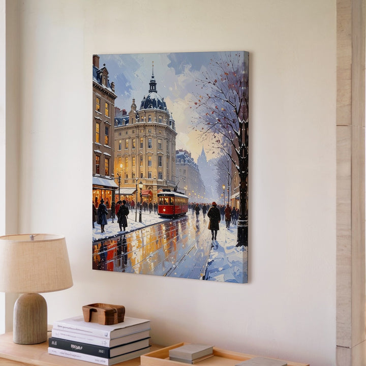 Impressionist Winter City Canvas – Busy Urban Street Scene with Holiday Charm - Gifitto