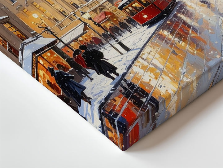 Impressionist Winter City Canvas – Busy Urban Street Scene with Holiday Charm - Gifitto