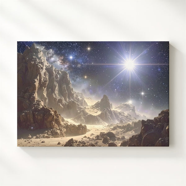 Silver Dust Starbirth Canvas – Crystalline Light in Cosmic Cliffscape - Gifitto