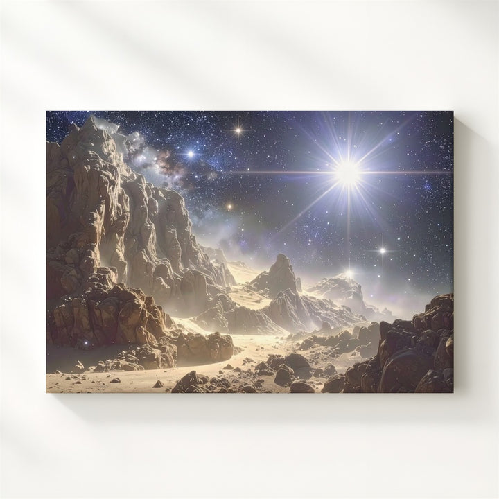 Silver Dust Starbirth Canvas – Crystalline Light in Cosmic Cliffscape - Gifitto
