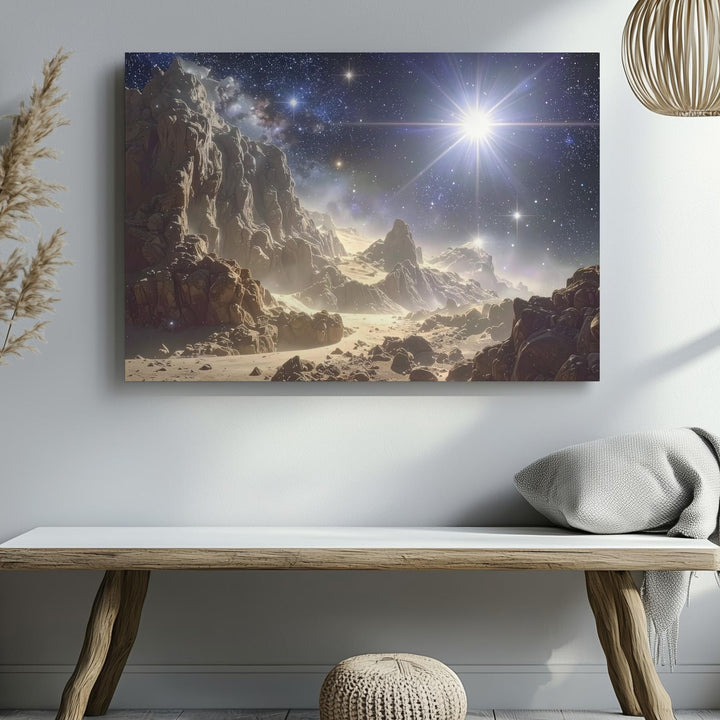 Silver Dust Starbirth Canvas – Crystalline Light in Cosmic Cliffscape - Gifitto