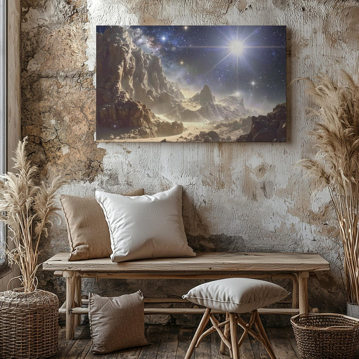 Silver Dust Starbirth Canvas – Crystalline Light in Cosmic Cliffscape - Gifitto