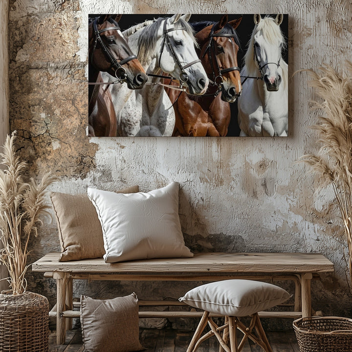 Trio of Horses Canvas – Realistic Equestrian Portrait Art - Gifitto
