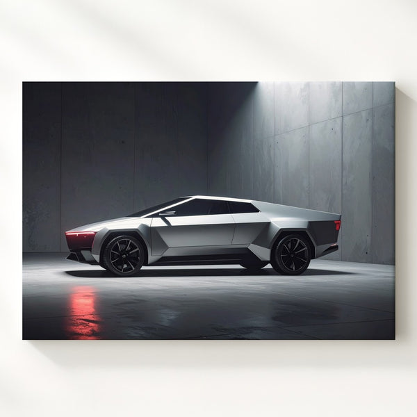 Futuristic Electric Pickup Canvas – Tesla Cybertruck Inspired Industrial Art - Gifitto