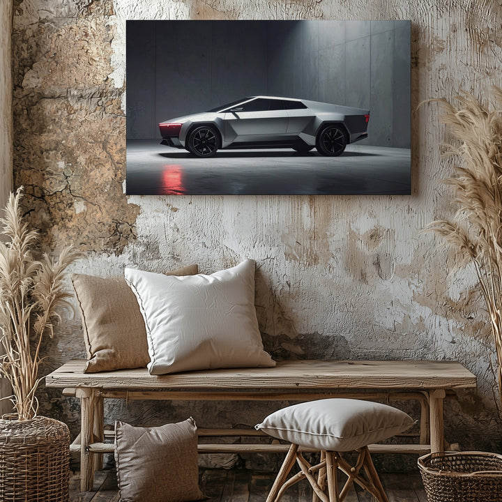Futuristic Electric Pickup Canvas – Tesla Cybertruck Inspired Industrial Art - Gifitto