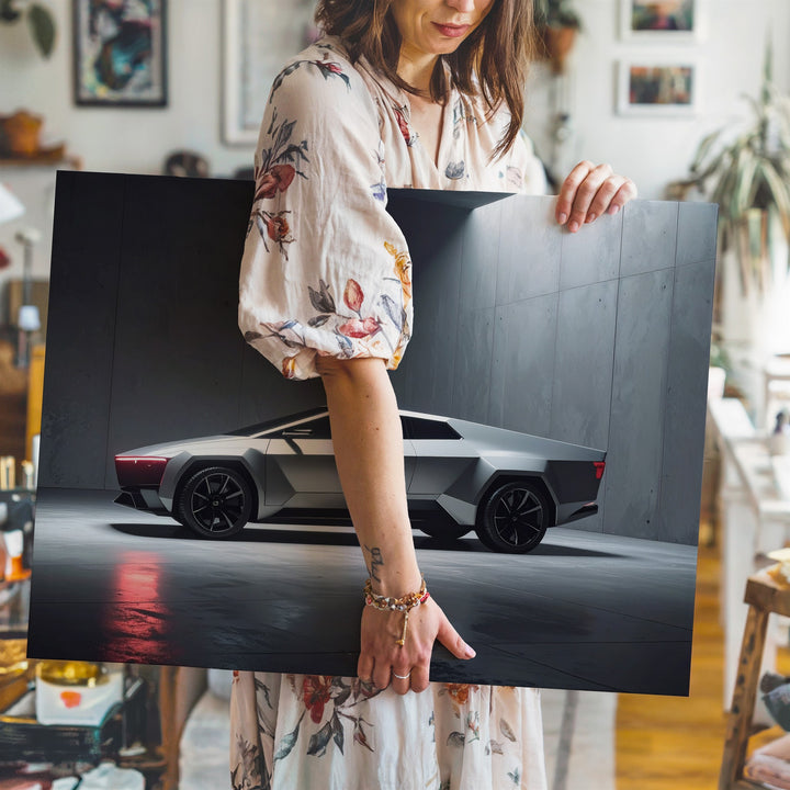 Futuristic Electric Pickup Canvas – Tesla Cybertruck Inspired Industrial Art - Gifitto