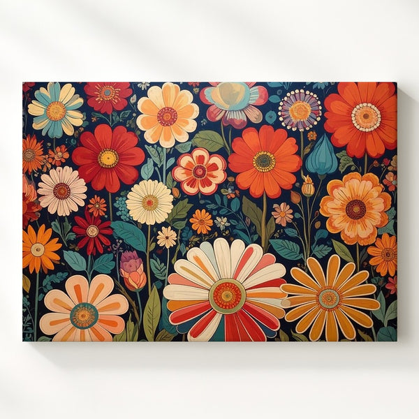 Retro Floral Arrangement Canvas – 1970s-Inspired Geometric Art - Gifitto