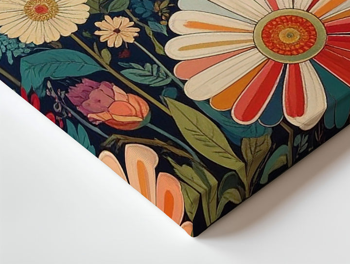 Retro Floral Arrangement Canvas – 1970s-Inspired Geometric Art - Gifitto