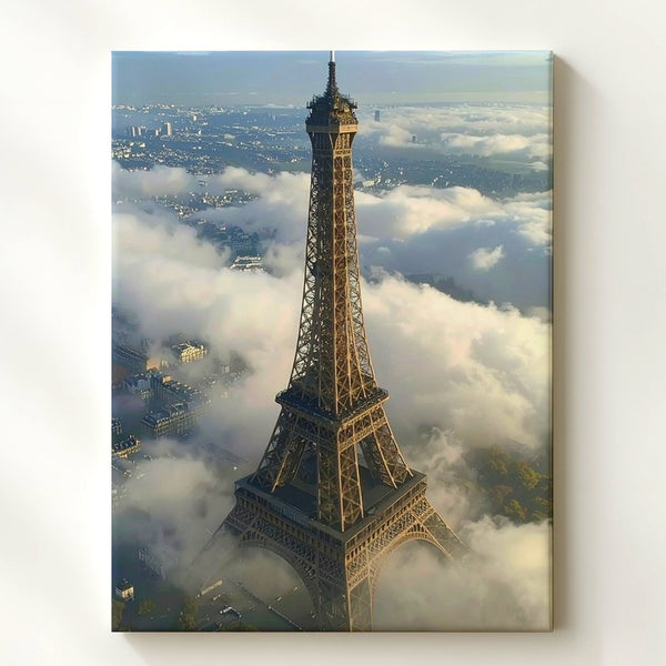 Eiffel Tower Canvas – Majestic View Through Fog with Dreamlike Atmosphere