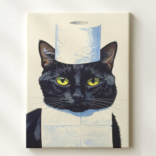 Mischievous Black Cat Canvas – Funny Toilet Paper Balancing Art - Gifitto