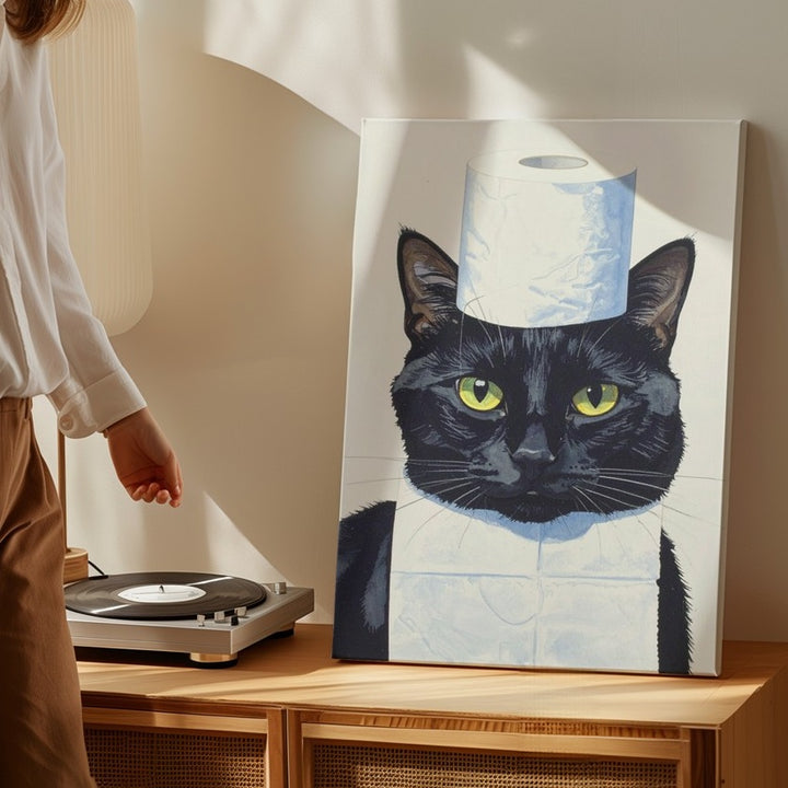 Mischievous Black Cat Canvas – Funny Toilet Paper Balancing Art - Gifitto