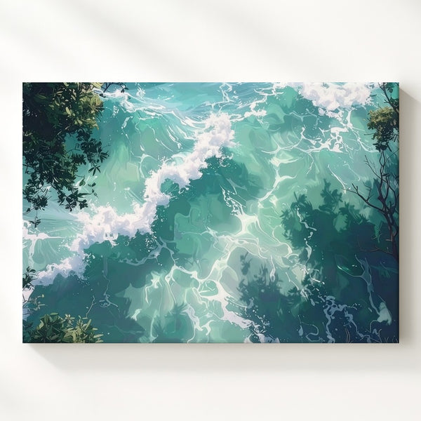 Minty Green Ocean Canvas – Serene Top-Down Water Art