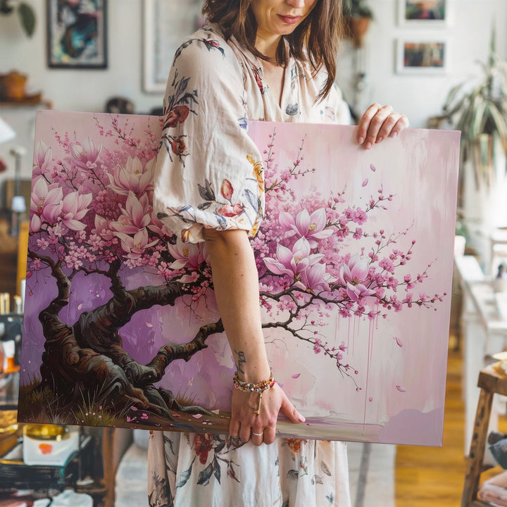 Cherry Blossom Branch Canvas – Japanese-Inspired Springtime Art - Gifitto