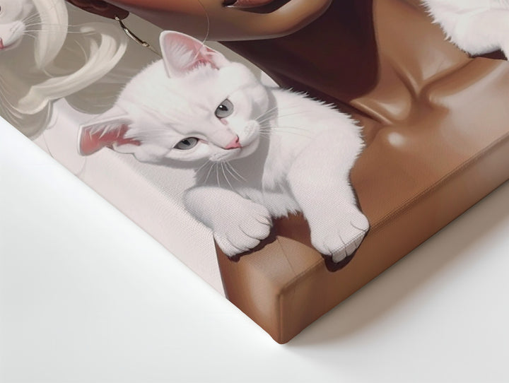 Platinum Glam Cat Canvas – Elegant Woman with White Kittens in Hair - Gifitto