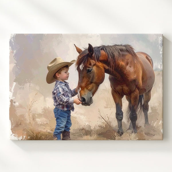 Boy & Horse Connection Canvas – Heartwarming Watercolor Art - Gifitto