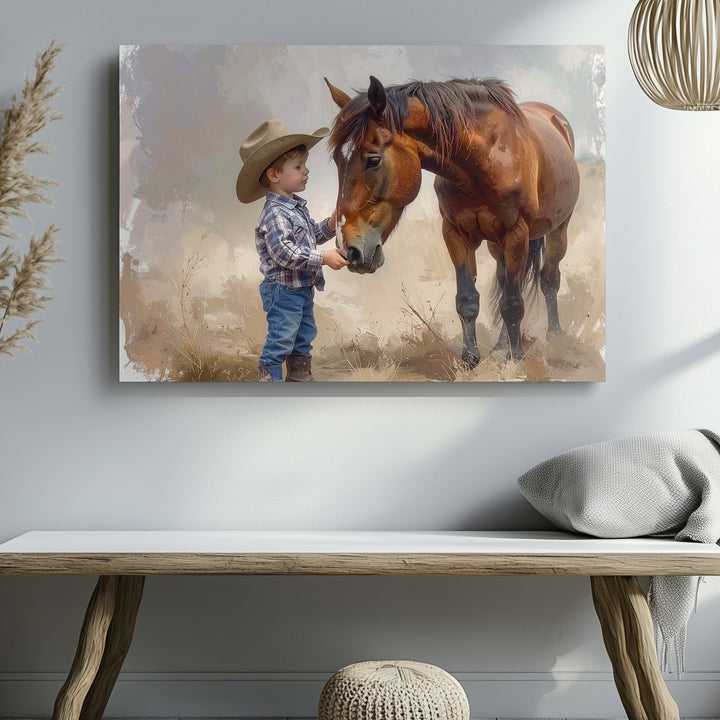 Boy & Horse Connection Canvas – Heartwarming Watercolor Art - Gifitto