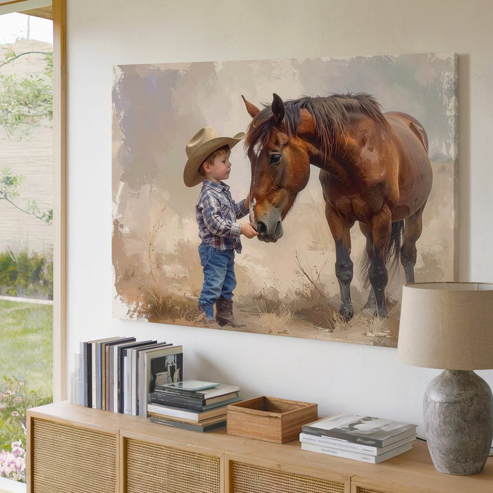 Boy & Horse Connection Canvas – Heartwarming Watercolor Art - Gifitto