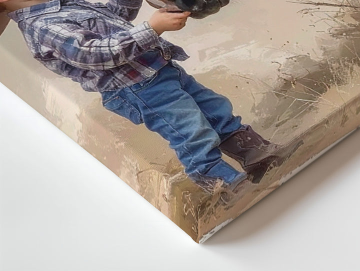 Boy & Horse Connection Canvas – Heartwarming Watercolor Art - Gifitto