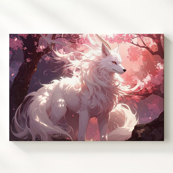 Mystical Fox Under Cherry Blossoms Canvas – Ethereal Fantasy Art - Gifitto