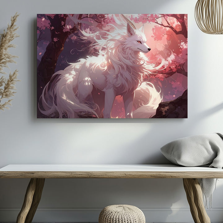Mystical Fox Under Cherry Blossoms Canvas – Ethereal Fantasy Art - Gifitto