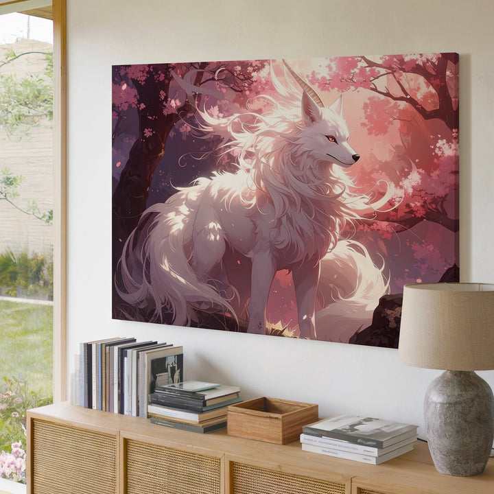 Mystical Fox Under Cherry Blossoms Canvas – Ethereal Fantasy Art - Gifitto