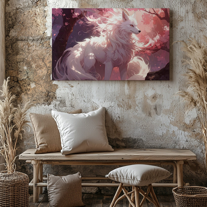 Mystical Fox Under Cherry Blossoms Canvas – Ethereal Fantasy Art - Gifitto