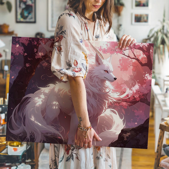 Mystical Fox Under Cherry Blossoms Canvas – Ethereal Fantasy Art - Gifitto