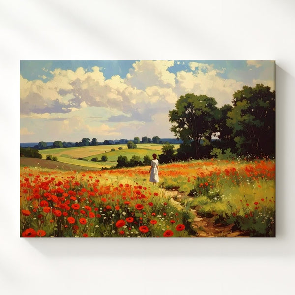 Poppy Field Stroll Canvas – Impressionist Pastoral Landscape with Mother and Child - Gifitto