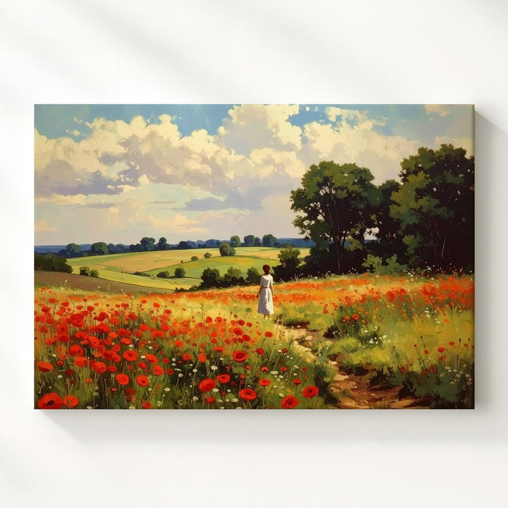 Poppy Field Stroll Canvas – Impressionist Pastoral Landscape with Mother and Child - Gifitto
