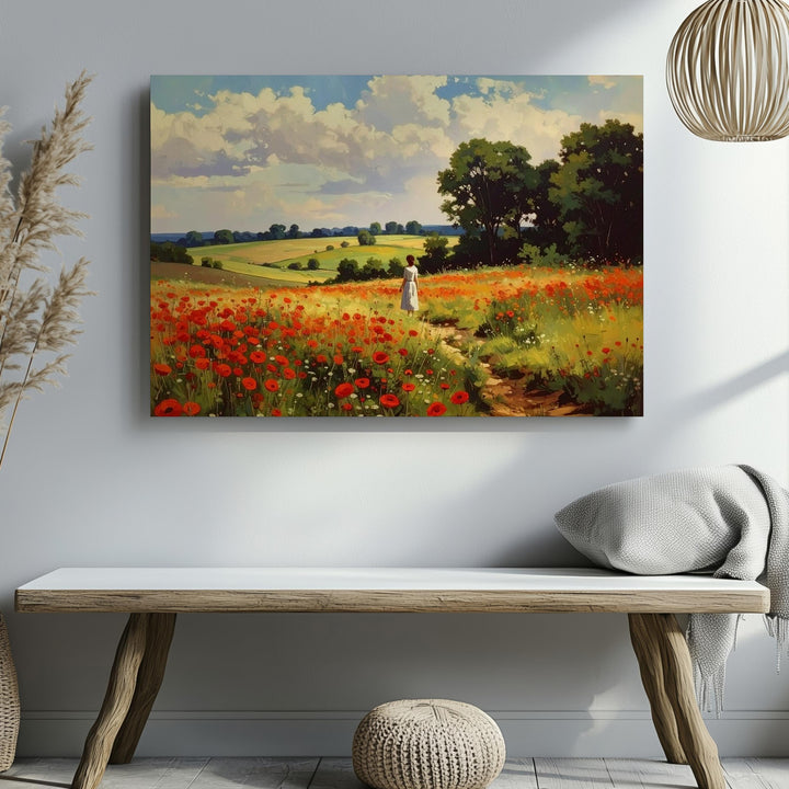 Poppy Field Stroll Canvas – Impressionist Pastoral Landscape with Mother and Child - Gifitto