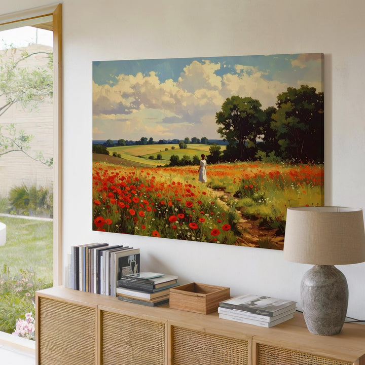 Poppy Field Stroll Canvas – Impressionist Pastoral Landscape with Mother and Child - Gifitto