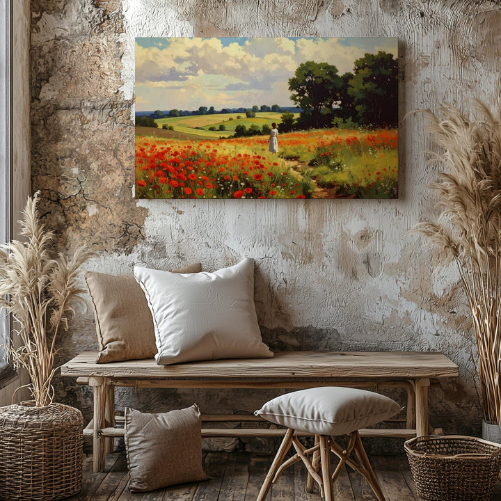 Poppy Field Stroll Canvas – Impressionist Pastoral Landscape with Mother and Child - Gifitto