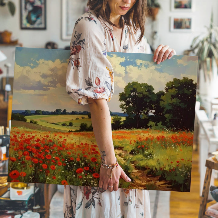 Poppy Field Stroll Canvas – Impressionist Pastoral Landscape with Mother and Child - Gifitto