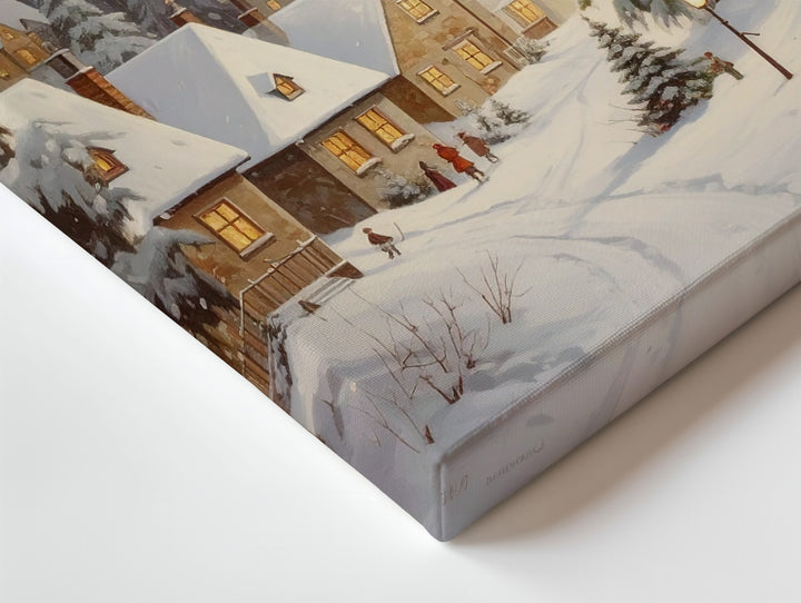Snowy Village at Dusk Canvas – Serene Winter Scene with Warm Golden Sky - Gifitto